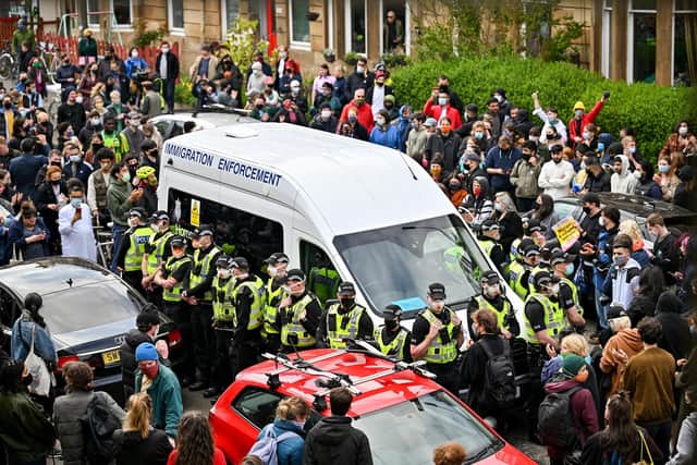Protesters descended on Kenmure Street after Home Office agents attempted to deport two local residents. (Picture credit: Getty Images)