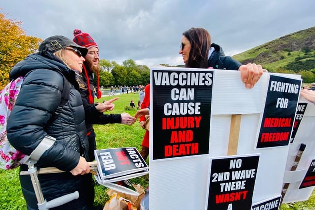 Activists taking part in an anti-lockdown protest are demonstrating against face masks and mandatory vaccines in light of the coronavirus pandemic. Hundreds have taken part in event outside Edinburgh's Holyrood Parliament building.