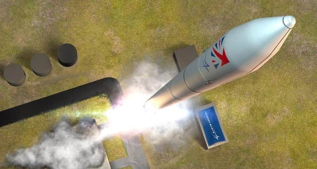 An impression of the satellite launch vehicle leaving Shetland Space Centre.