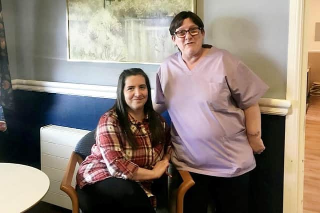 (L-R) Kirsty Austin, 36, and fellow care home staff member Michelle Dickson, 47