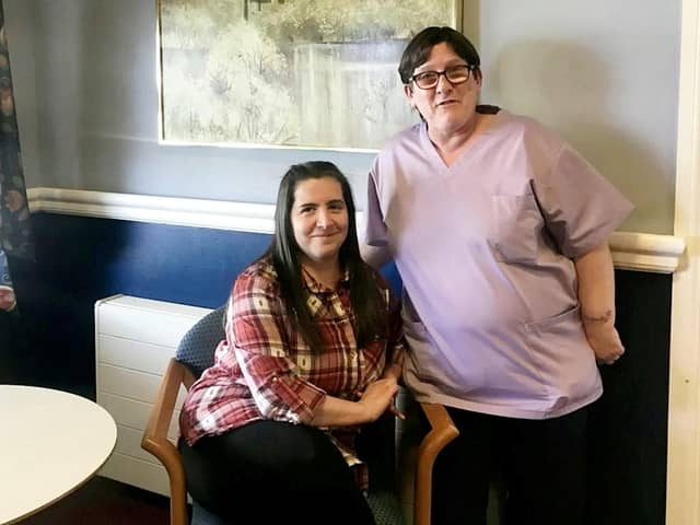 (L-R) Kirsty Austin, 36, and fellow care home staff member Michelle Dickson, 47