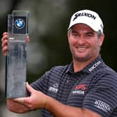 Ryan Fox shows off the trophy after winning the BMW PGA Championship at Wentworth Club in Virginia Water. PIcture: Richard Heathcote/Getty Images.