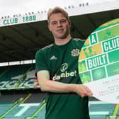 Celtic's Stephen Welsh promotes the club's season-ticket renewals at Parkhead on Wednesday. (Photo by Craig Foy / SNS Group)