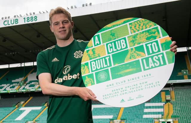 Celtic's Stephen Welsh promotes the club's season-ticket renewals at Parkhead on Wednesday. (Photo by Craig Foy / SNS Group)