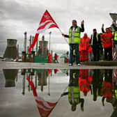 Workers picket at the Grangemouth oil refinery during the industrial action in April 2008. Picture: Jeff J Mitchell/Getty Images