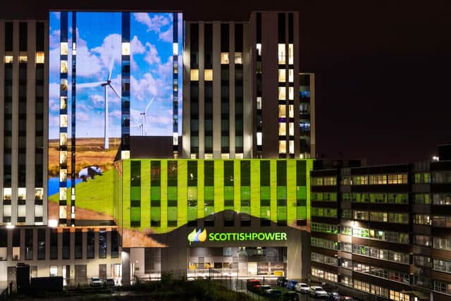 WWF Panda being projected onto ScottishPower's Glasgow headquarters as WWF and ScottishPower are announcing a partnership to help accelerate the UK's transition to net zero (Photo: Ian Georgeson/ScottishPower/PA Wire).
