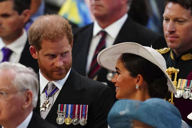 Prince Harry and Meghan Duchess of Sussex attend the National Service of Thanksgiving held at St Paul's Cathedral