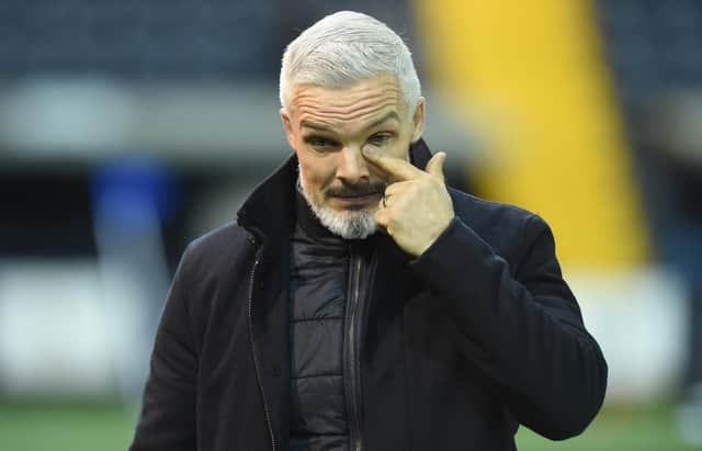Aberdeen manager Jim Goodwin after the 2-1 defeat at Kilmarnock.  (Photo by Ross MacDonald / SNS Group)