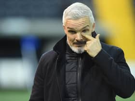 Aberdeen manager Jim Goodwin after the 2-1 defeat at Kilmarnock.  (Photo by Ross MacDonald / SNS Group)