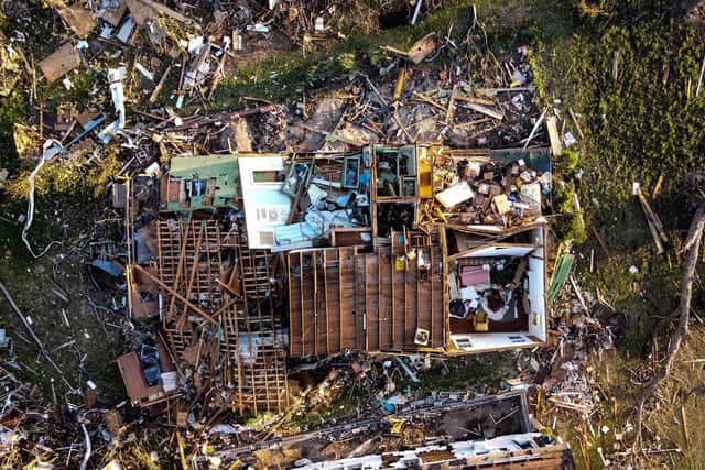 Aerial view of a destroyed neighbourhood in Rolling Fork, Mississippi, after a tornado touched down in the area. Picture: Chandan Khanna/AFP via Getty Images