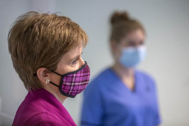First Minister Nicola Sturgeon during a visit to the Sighthill NHS Community Treatment and Assessment Centre in Edinburgh. Picture: Jane Barlow/PA Wire