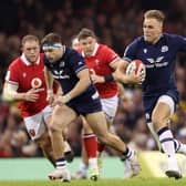 Duhan van der Merwe breaks clear for Scotland during the win over Wales.