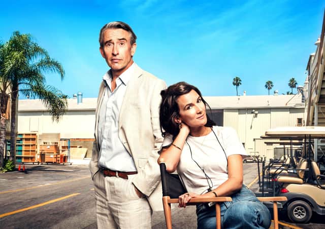 Steve Coogan as Cameron and Sarah Solemani as Bobby in Channel 4 comedy-drama Chivalry, set in post-Me Too Hollywood, with appearances by Sienna Miller, Aisling Bea and Peter Mullan. Pic: Matt Crockett