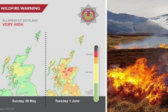 'Very high risk' of wildfires across all of Scotland this weekend warns the Scottish Fire and Rescue Service.