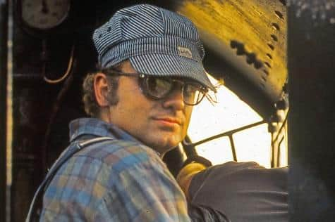 A 25-year-old Pete Gores on Flying Scotsman's footplate in the US in 1971. (Photo by Devan Lawton)