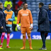 Raith manager Ian Murray with Rangers goalkeeper Allan McGregor at full time following the Scottish Cup quarter-final at Ibrox.  (Photo by Rob Casey / SNS Group)