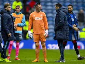 Raith manager Ian Murray with Rangers goalkeeper Allan McGregor at full time following the Scottish Cup quarter-final at Ibrox.  (Photo by Rob Casey / SNS Group)