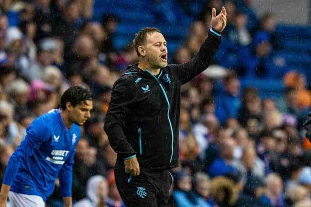Rangers manager Michael Beale gives instructions during the 3-1 friendly defeat by Olympiakos.