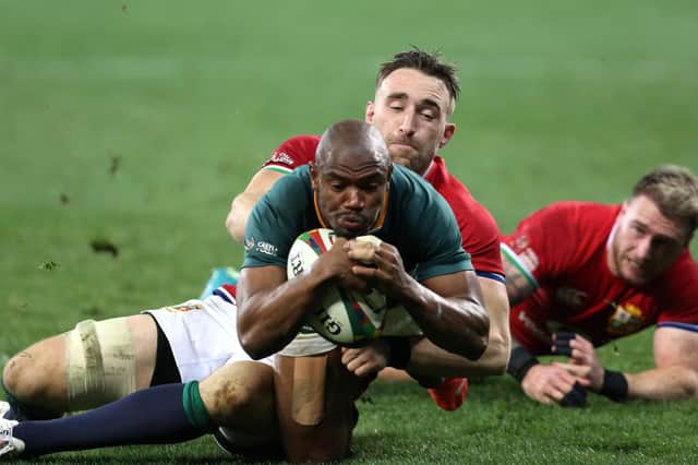 Makazole Mapimpi scores the breakthrough try for South Africa. Picture: EJ Langner/Gallo Images/Getty Images