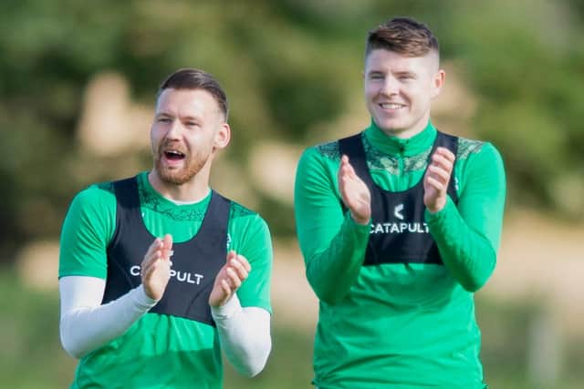Hibs forwards Martin Boyle (L) and Kevin Nisbet have produced performances worthy of applause this season. Photo by Mark Scates / SNS Group