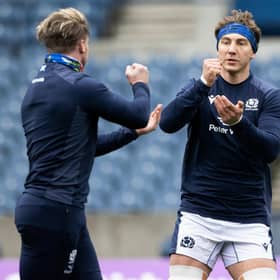 Jamie Ritchie, right, and Stuart Hogg during a Scotland training session at BT Murrayfield.  (Photo by Craig Williamson / SNS Group)