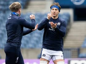 Jamie Ritchie, right, and Stuart Hogg during a Scotland training session at BT Murrayfield.  (Photo by Craig Williamson / SNS Group)