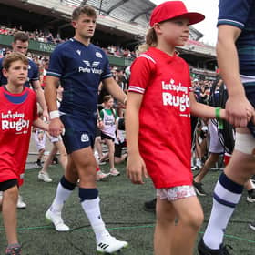 Ross Thompson steps onto the pitch prior to Scotland's tour match against Canada n Ottawa, Ontario. (Photo by Chris Tanouye/Getty Images for Scottish Rugby)