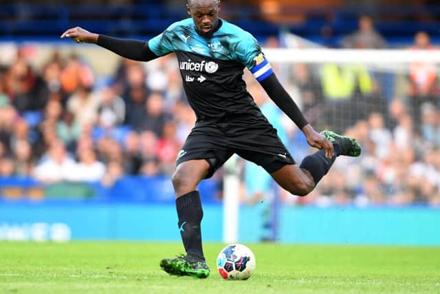 Usain Bolt of Soccer Aid World XI in action during the Soccer Aid for UNICEF 2019 match between England and the Soccer Aid World XI at Stamford Bridge on June 16, 2019 in London, England. (Photo by Mike Hewitt/Getty Images)