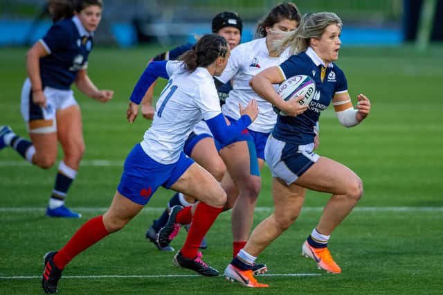 Scotland's Hannah Smith makes a break during the Women's Six Nations match against France at Scotstoun in October.