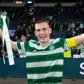 Celtic's Kyle Ure with the Youth Cup trophy following the 6-5 win over Rangers at Hampden. (Photo by Ewan Bootman / SNS Group)