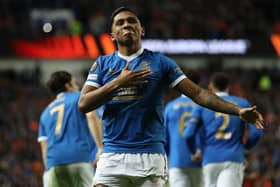 Alfredo Morelos celebrates after scoring in Rangers' Europa League group stage victory over Sparta Prague at Ibrox in November. (Photo by Ian MacNicol/Getty Images)