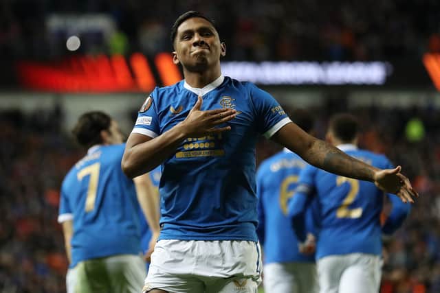 Alfredo Morelos celebrates after scoring in Rangers' Europa League group stage victory over Sparta Prague at Ibrox in November. (Photo by Ian MacNicol/Getty Images)