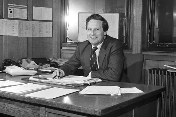 Douglas Hill, Company Secretary of Scotsman Publications in his office in January 1979