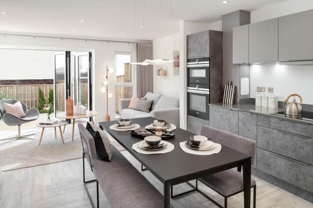 The open-plan kitchen and dining space