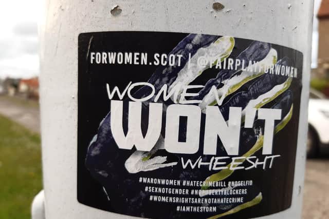 The stickers placed on lamp posts in one Kirkcaldy street sparked a huge social media backlash (Pic: Fife Free Press)