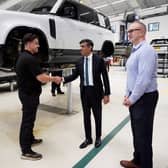 Rishi Sunak visits a Land Rover plant in Warwick in July for an announcement about a new electric car battery factory (Picture: Christopher Furlong/Getty Images)