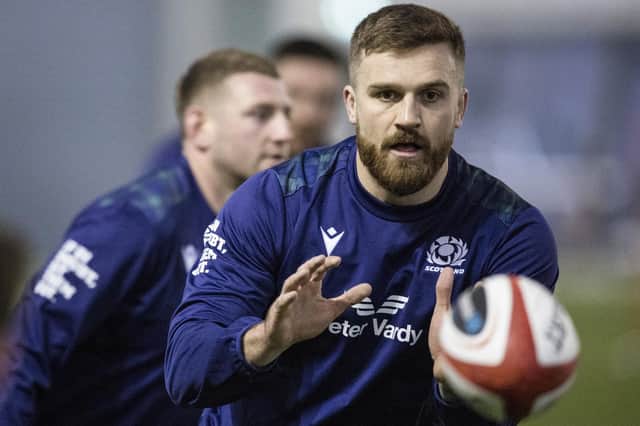 Luke Crosbie during a Scotland rugby training session at Oriam in Edinburgh on January 23, 2024. (Photo by Craig Williamson / SNS Group)