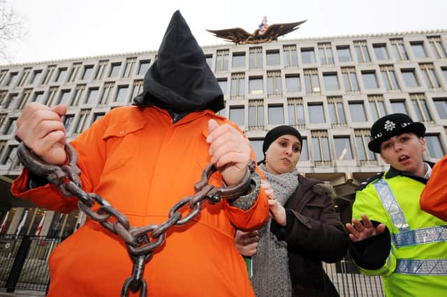 The controversial US detention centre at Guantanamo Bay in Cuba saw protests outside the US embassy in London. Now British nationals are being similarly unlawfully detained in camps in Syria (Picture: Fiona Hanson/PA)