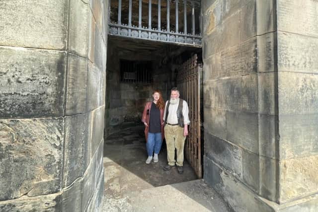 Hidden Door festival manager Hazel Johnson and blacksmith Colin Thomasson at the revived main entrance to the old Royal High School on Calton Hill.