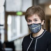 First Minister of Scotland, Nicola Sturgeon, arrives ahead of a Covid briefing at the Scottish Parliament in Holyrood, Edinburgh in March 2021.