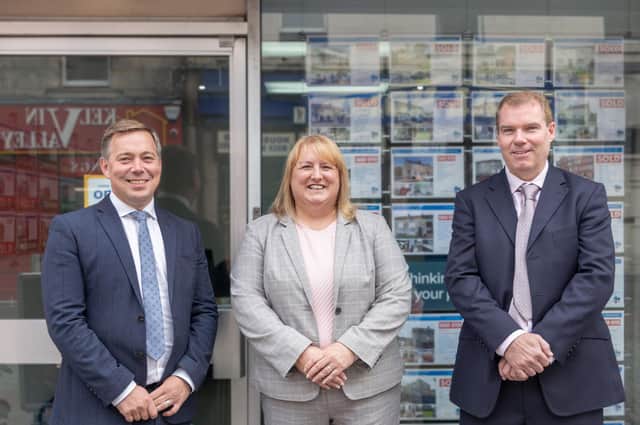 Pacitti Jones has acquired Kilsyth-based estate agency Penworth Properties, which was founded more than ten years ago by local businesswoman Beth Penman. Picture shows Colin Bowie – managing partner in East Dunbartonshire, Beth Penman, and John O’Malley CEO Pacitti Jones (L-R).
