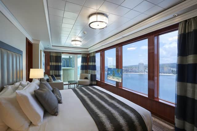 A garden villa master bedroom in the Haven section of the ship