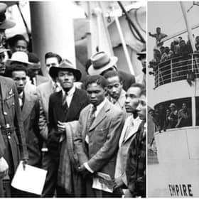 Caribbean migrants are welcomed by RAF officials after the Empire Windrush landed them in London in 1948 Image: PA Media/Getty Images