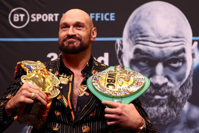 Tyson Fury is set to have his first bout on home soil in nearly four years when he defends his World Boxing Council (WBC) heavyweight title in an all-British clash against Dillian Whyte at Wembley Stadium. Photo: Adrian DENNIS / AFP via Getty Images.