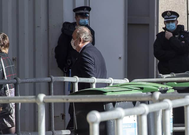 Former First Minister of Scotland Alex Salmond arrives to give evidence to a committee of MSPs, starting at 12:30
