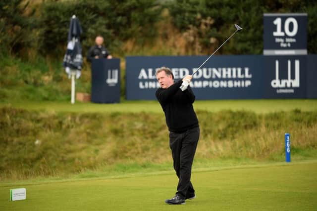 Piers Morgan tees off during the 2018 Alfred Dunhill Links Championship and he's back for more this week.  (Photo by Ross Kinnaird/Getty Images)