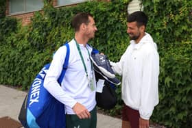 Andy Murray in conversation with Novak Djokovic at Wimbledon. (Photo by Sean M. Haffey/Getty Images)