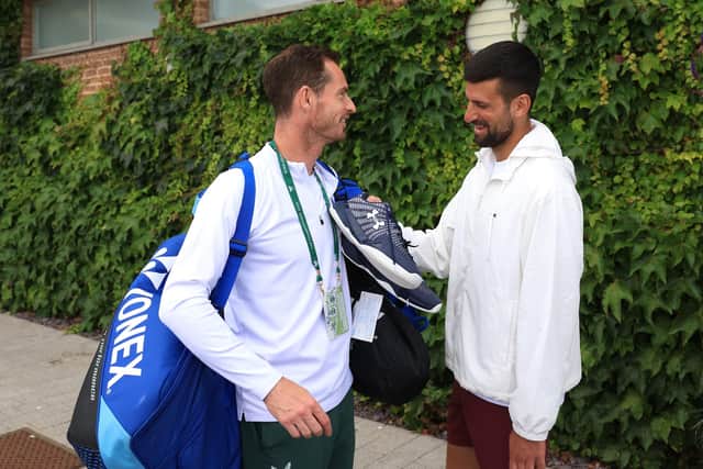 Andy Murray in conversation with Novak Djokovic at Wimbledon. (Photo by Sean M. Haffey/Getty Images)