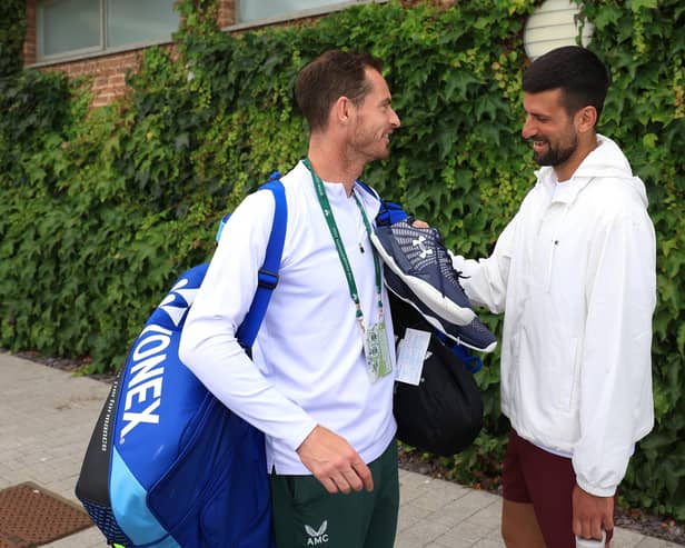 Andy Murray in conversation with Novak Djokovic at Wimbledon. (Photo by Sean M. Haffey/Getty Images)