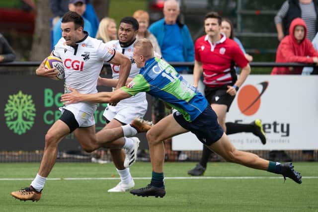 Boroughmuir's Duncan Munn (right) tackles Joe Jenkins of Southern Knights. (Photo by Ross MacDonald / SNS Group)